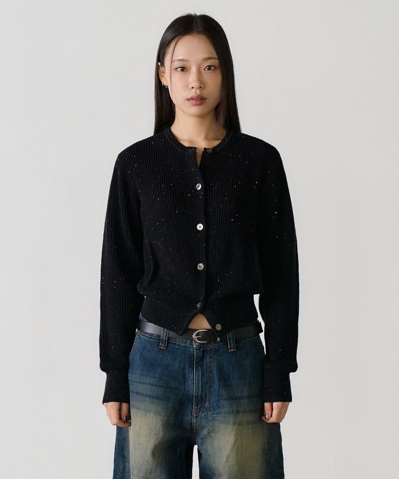 nep yarn crewneck cardigan (black)