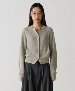 nep yarn crewneck cardigan (melange grey)
