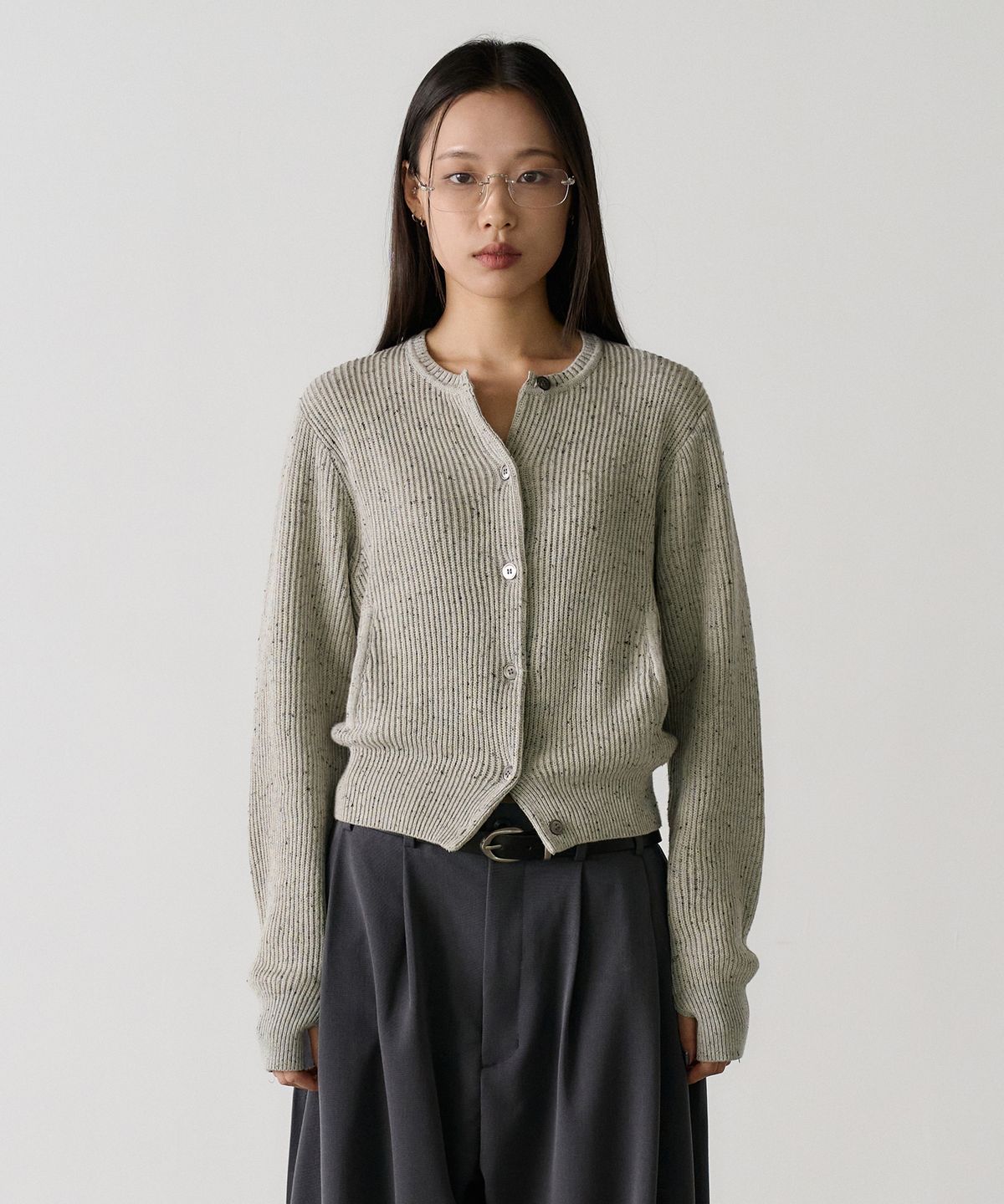 노운(NOUN) nep yarn crewneck cardigan (melange grey)