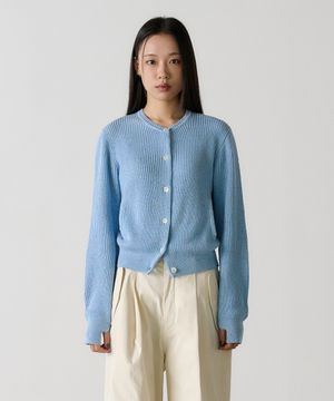 nep yarn crewneck cardigan (sky blue)