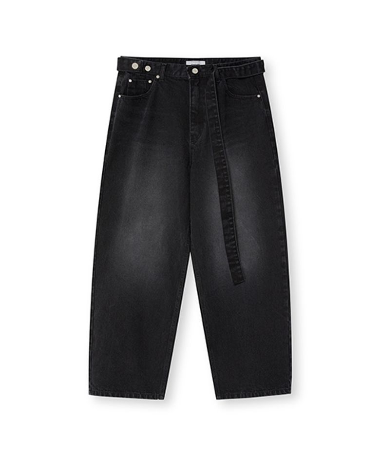 BELTED WIDE DENIM PANTS [BLACK]