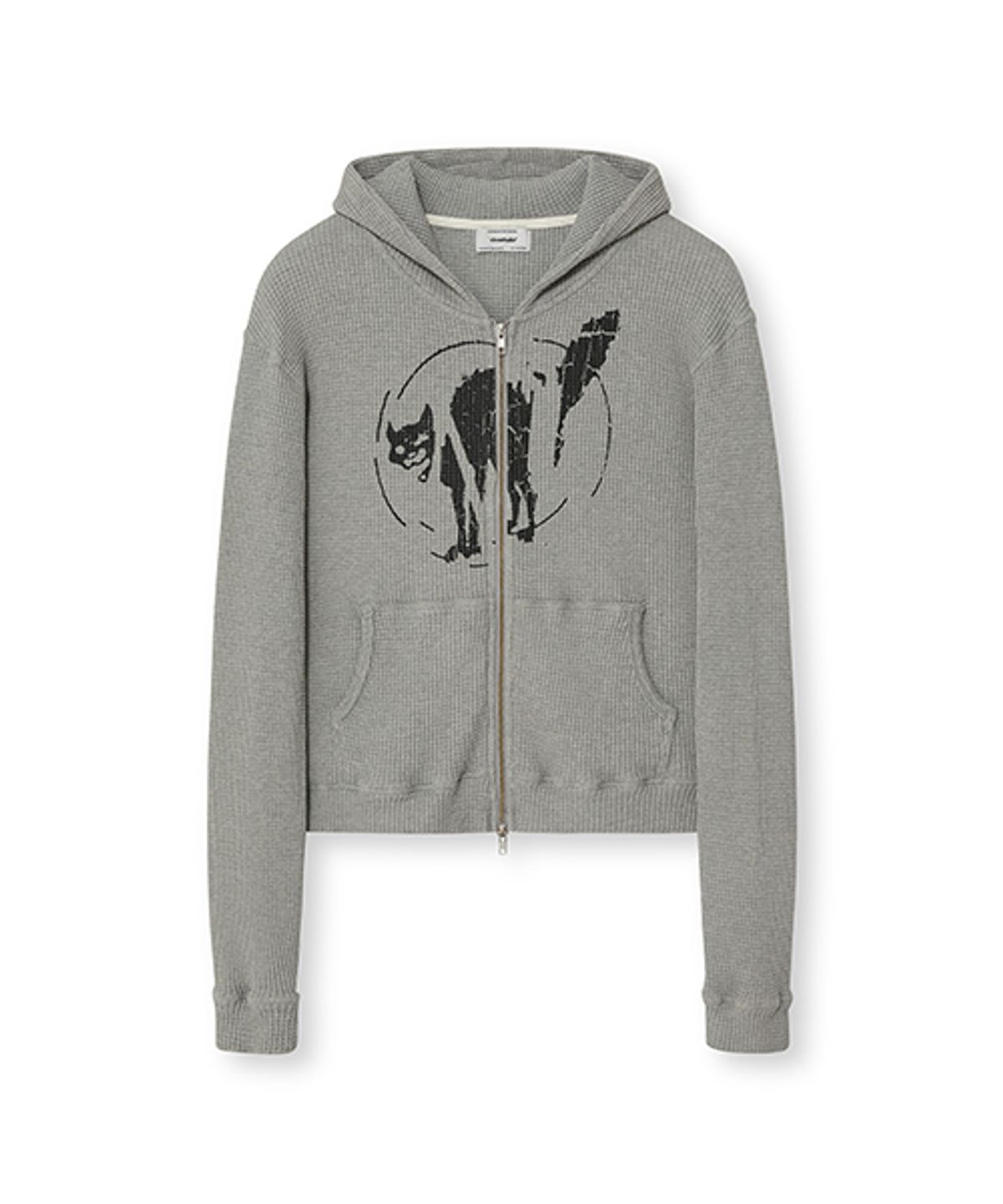 비바스튜디오(VIVASTUDIO) BLACK CAT WAFFLE ZIP-UP HOODIE [MELANGE GRAY]