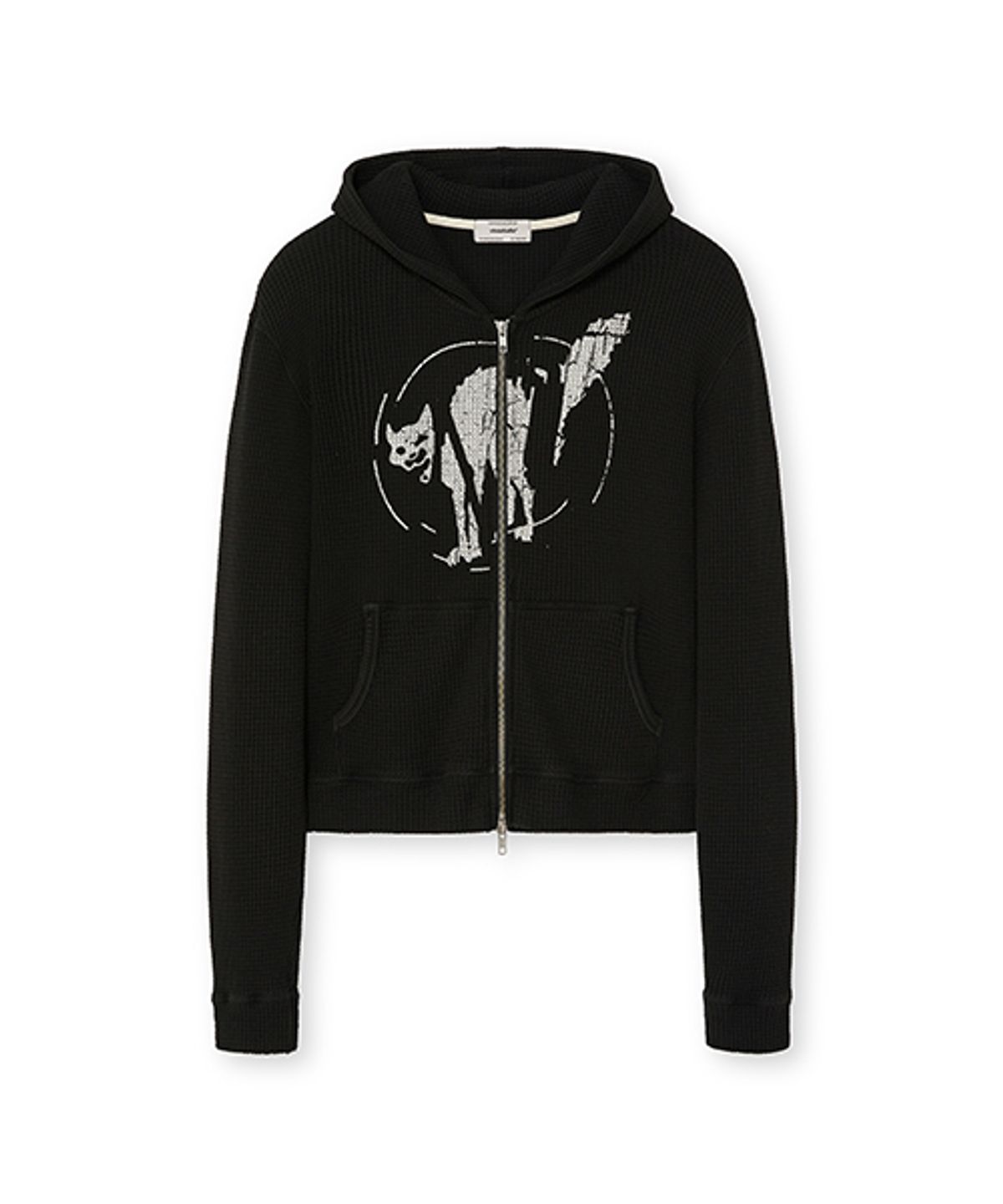 비바스튜디오(VIVASTUDIO) BLACK CAT WAFFLE ZIP-UP HOODIE [BLACK]