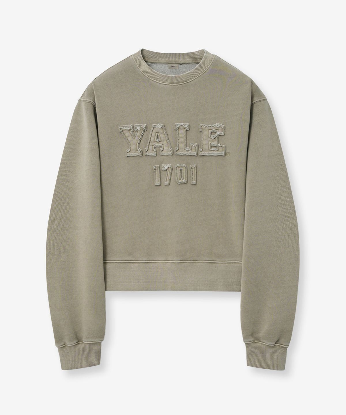 예일(YALE) 우먼즈 피그먼트 아플리케 크롭 스웨트셔츠_베이지