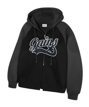 아플리케 스타로고 래글런 후드집업_차콜