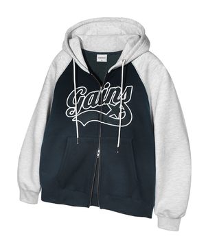 아플리케 스타로고 래글런 후드집업_화이트멜란지