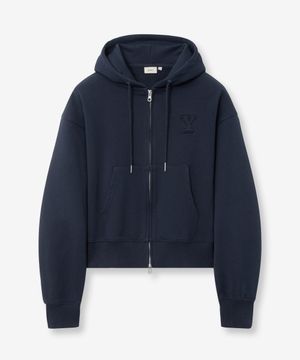 우먼즈 Y로고 크롭 후드집업_네이비