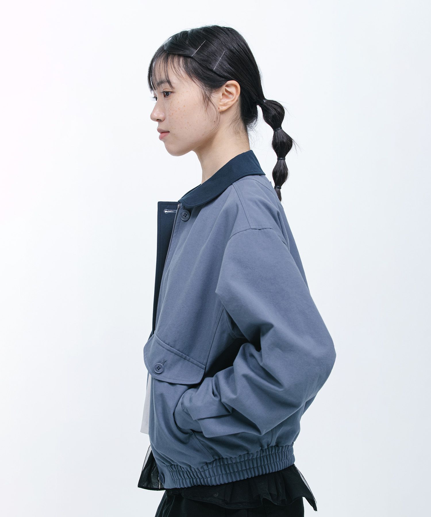 ROUND COLLAR BLOUSON JACKET, BLUE