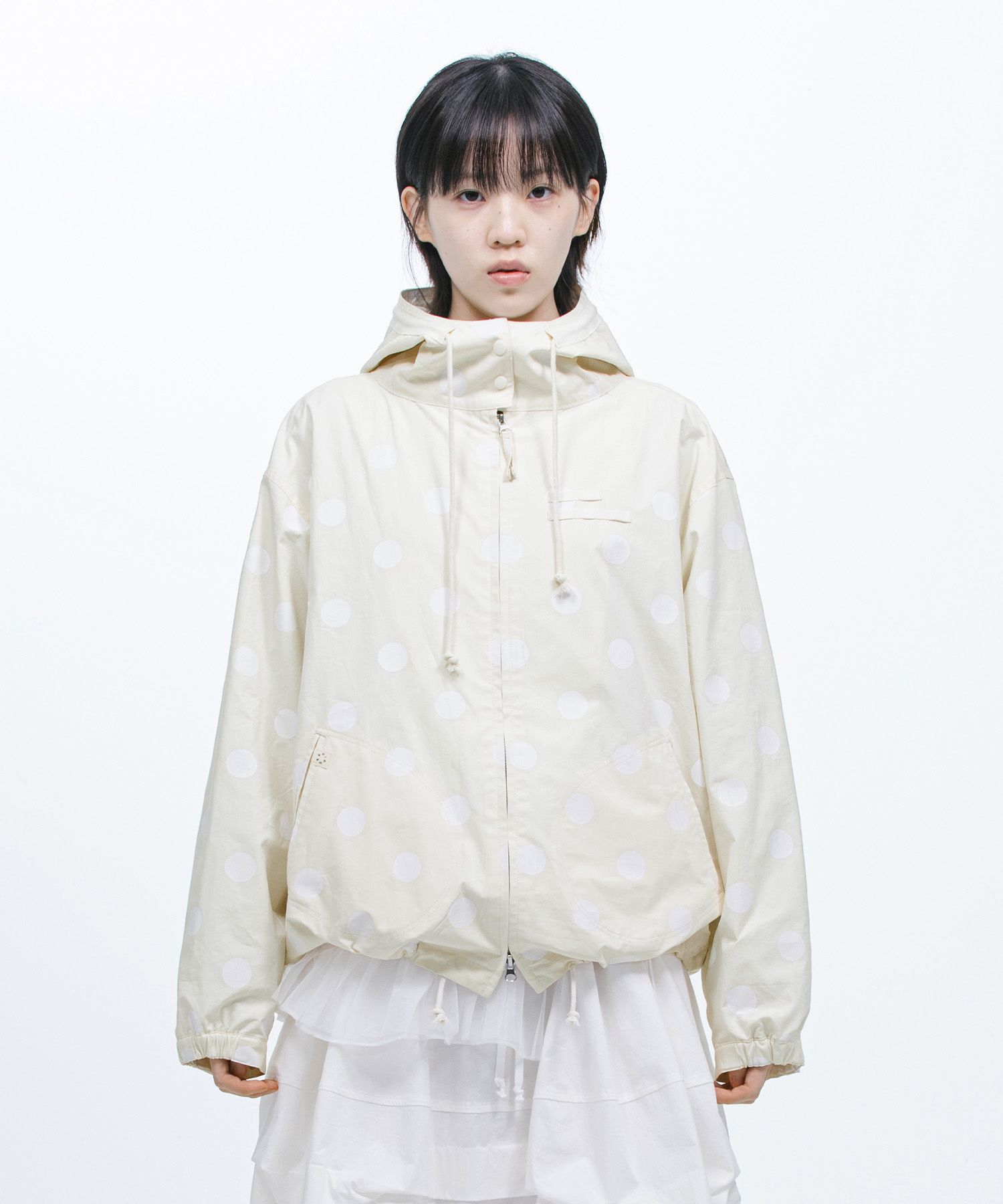 MUSINSA | OHESHIO SHIRT HOODED ZIP-UP, DOT IVORY