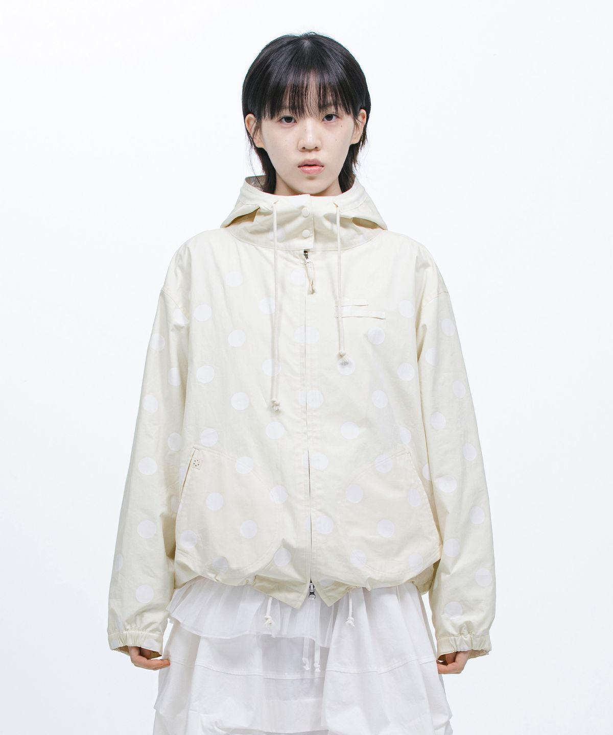 오헤시오(OHESHIO) SHIRT HOODED ZIP-UP, DOT IVORY