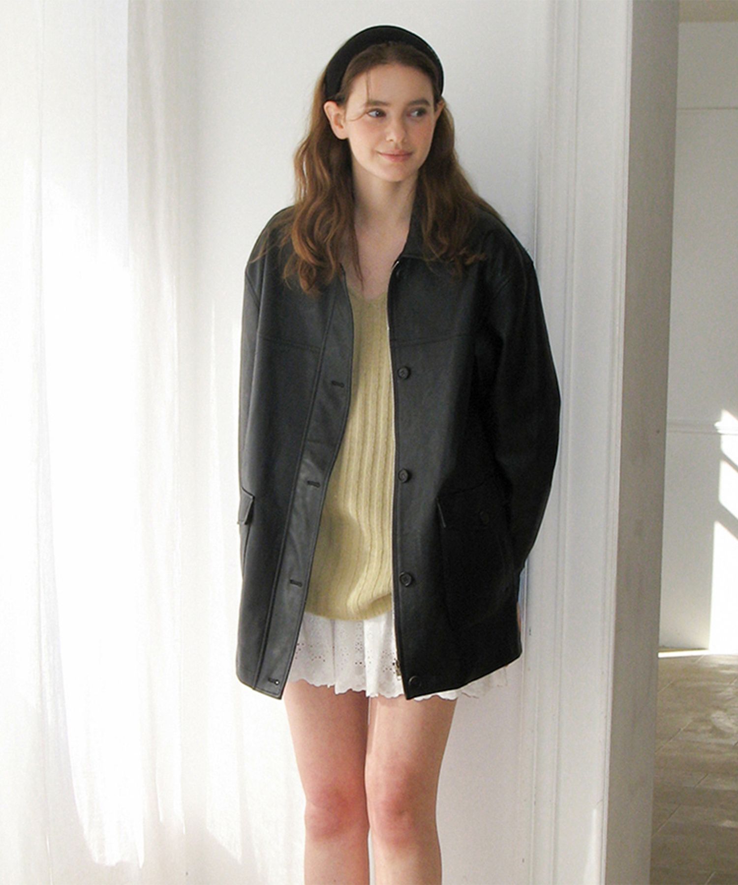 [SOMEWHERE BUTTER]★Half line leather jacket MUSINSA | SOMEWHEREBUTTER Half line leather jacket - black