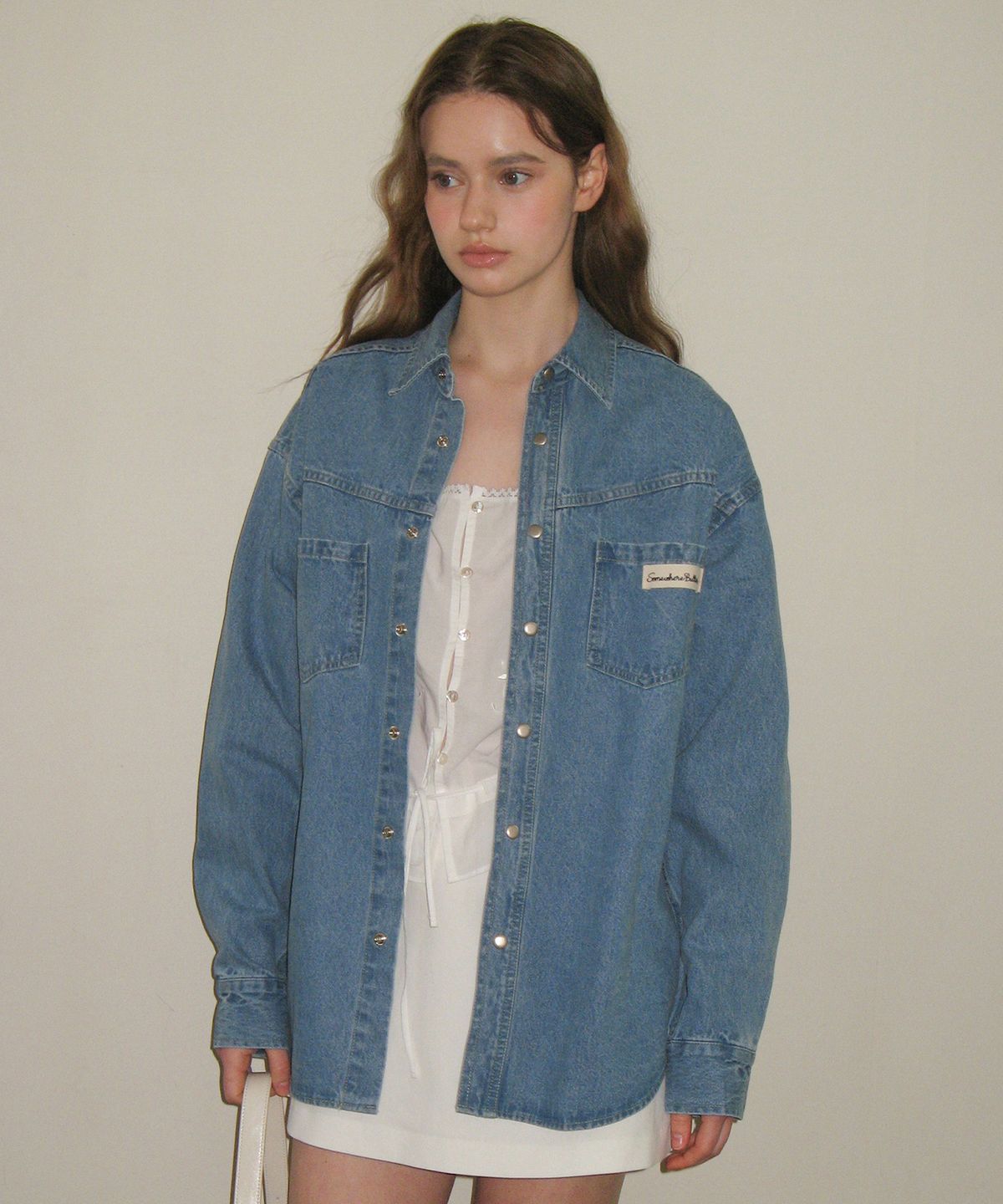 썸웨어버터(SOMEWHEREBUTTER) Western Denim Over-Fit Shirt - Middle Blue