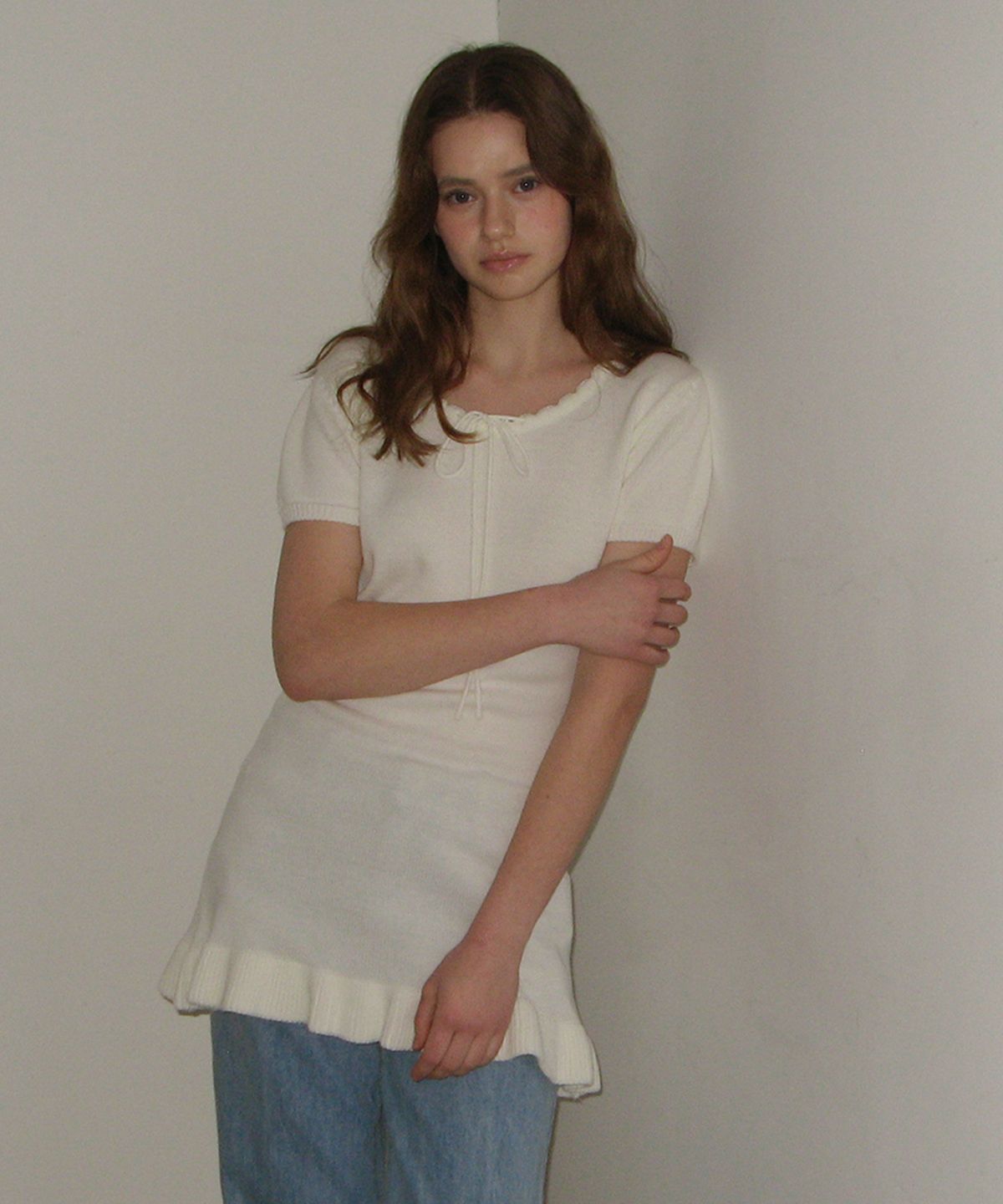 썸웨어버터(SOMEWHEREBUTTER) Cotton Ribbon Knit Dress - Ivory