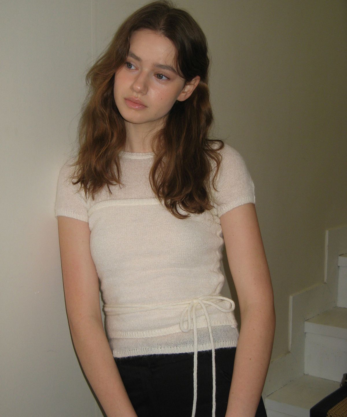 썸웨어버터(SOMEWHEREBUTTER) See-Through Knit Bustier Top - Ivory