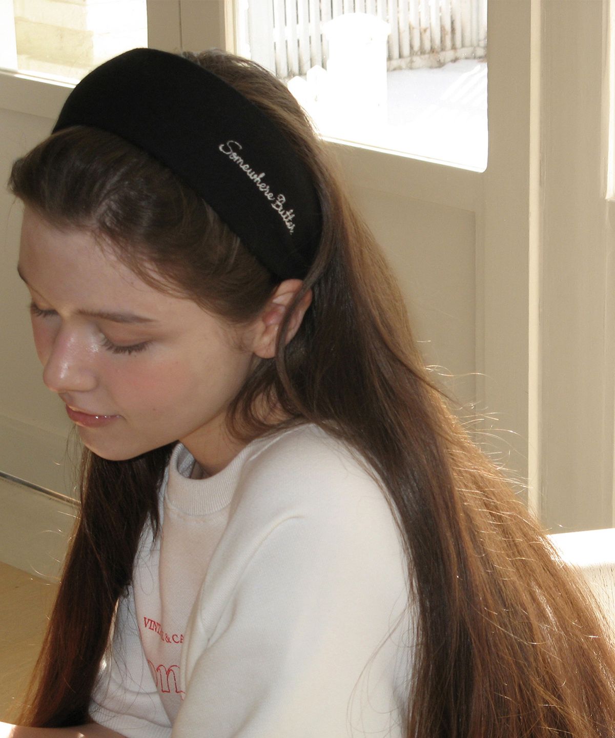 썸웨어버터(SOMEWHEREBUTTER) Logo Cotton Hairband - Black