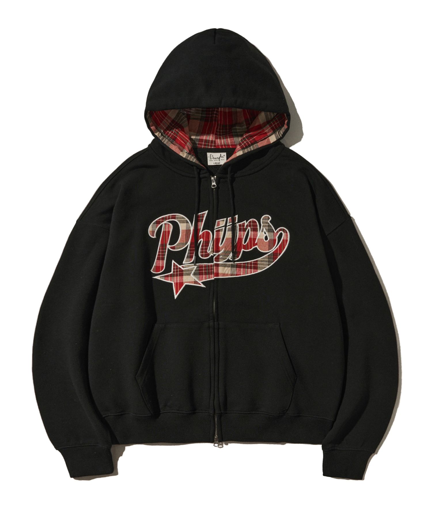PHYPS ■ Check Star Tail Elbow Patch Hoodie MUSINSA | PHYPS Check Star Tail Elbow Patch Hoodie_Black