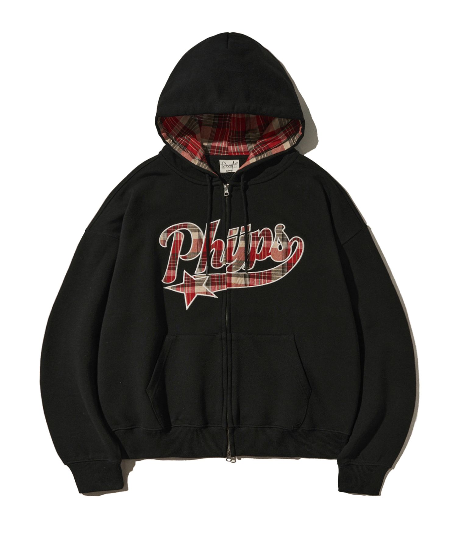 PHYPS ■ Check Star Tail Elbow Patch Hoodie MUSINSA公式 | PHYPS Check Star Tail Elbow Patch Hoodie_Black