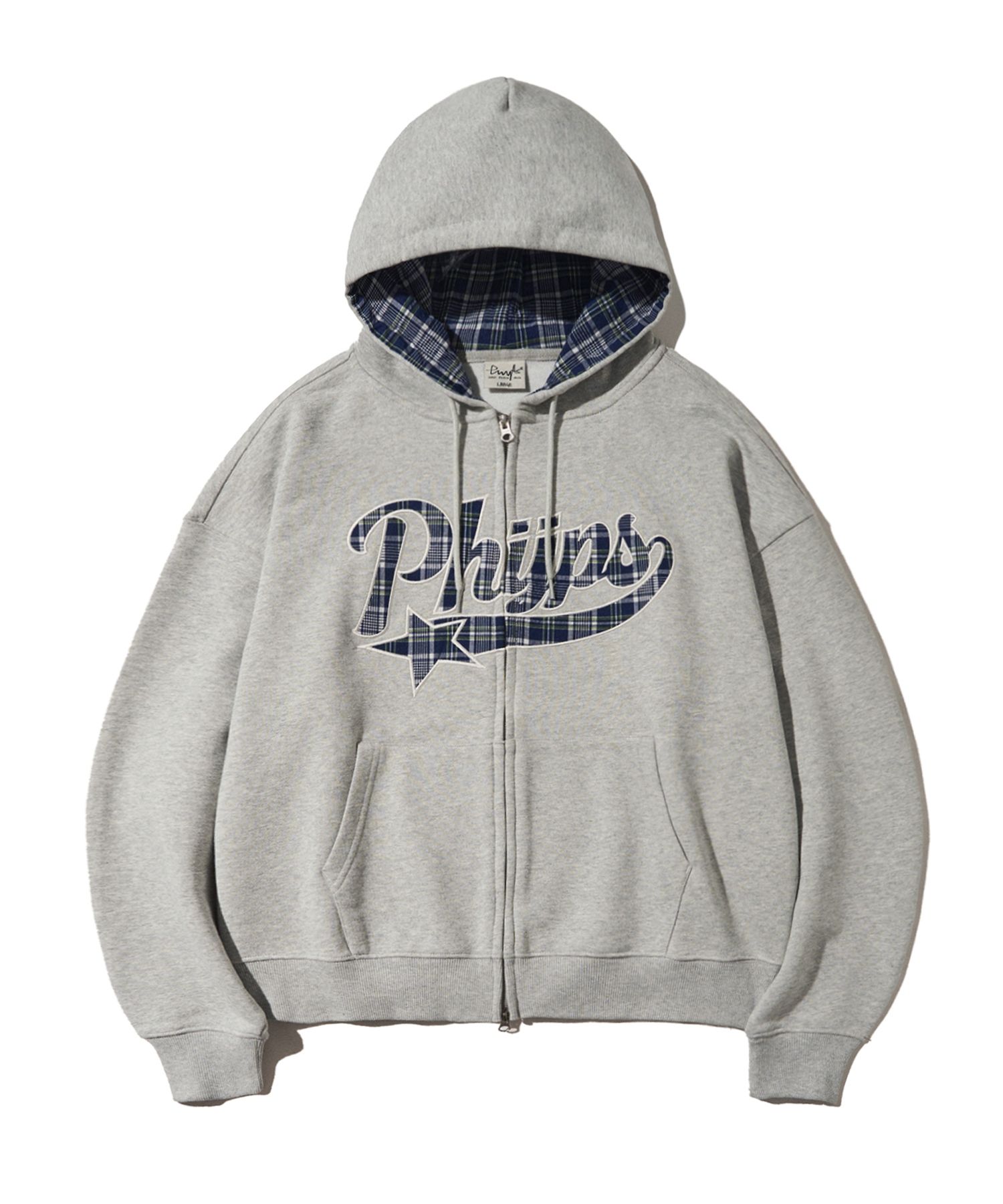 MUSINSA公式 | PHYPS Check Star Tail Elbow Patch Hoodie_Gray