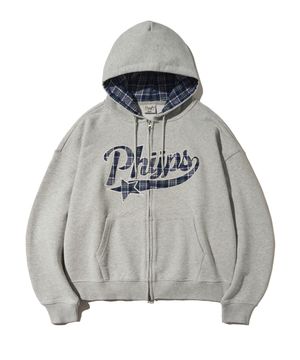 체크 스타테일 엘보우 패치 후드집업_그레이