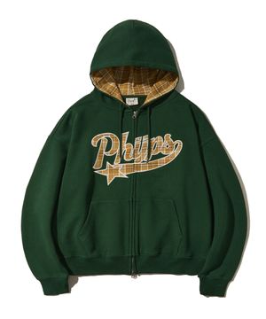 체크 스타테일 엘보우 패치 후드집업_포레스트 그린