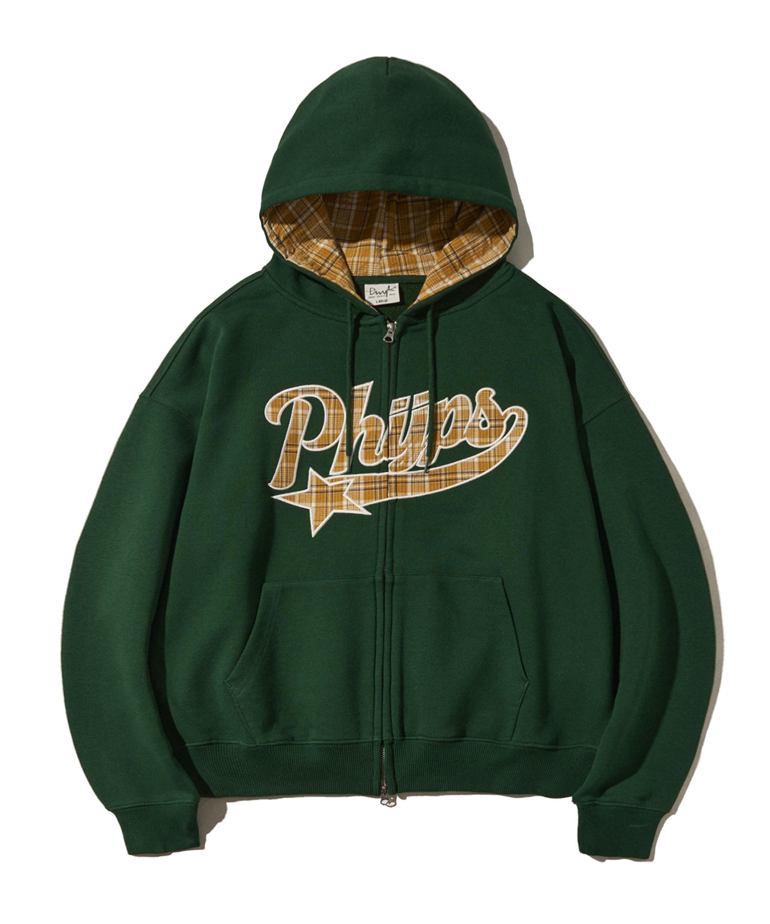 PHYPS ■ Check Star Tail Elbow Patch Hoodie MUSINSA | PHYPS Check Star Tail Elbow Patch Hoodie_Forest Green