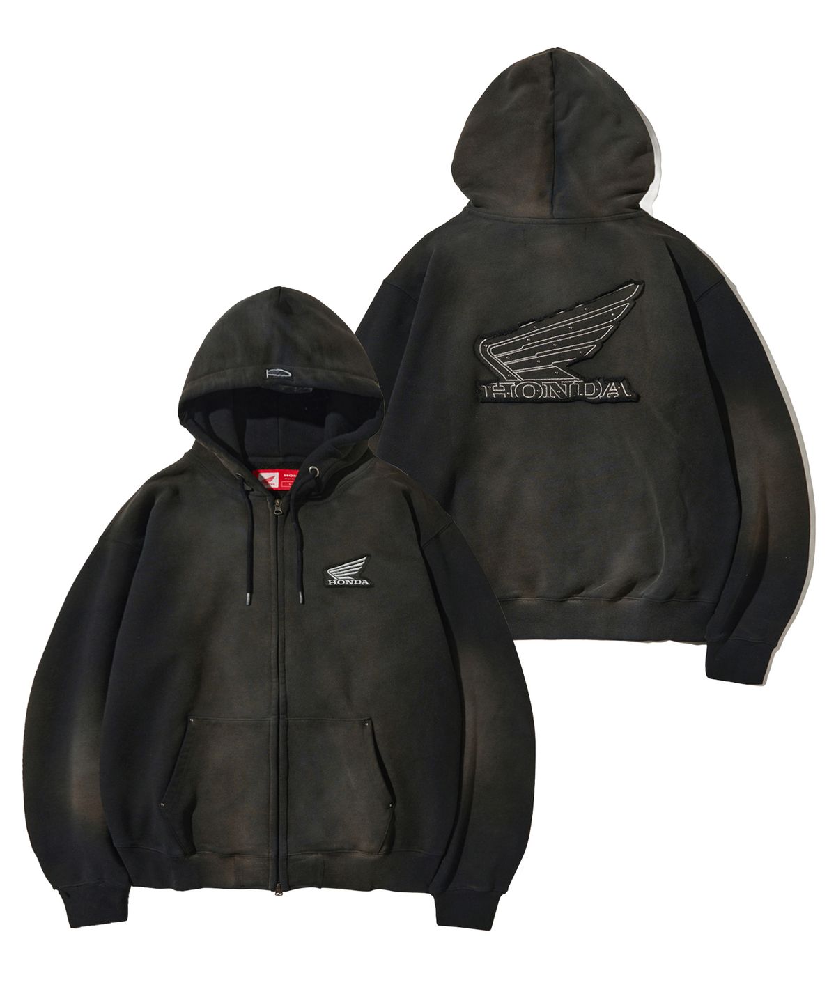 핍스 모터사이클(PHYPS MOTORCYCLE) Honda Stud Wing Washing Hoodie Zip-up_Black