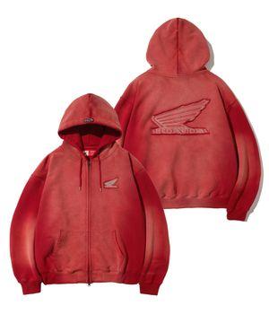 Honda Stud Wing Washing Hoodie Zip-up_Dark Red