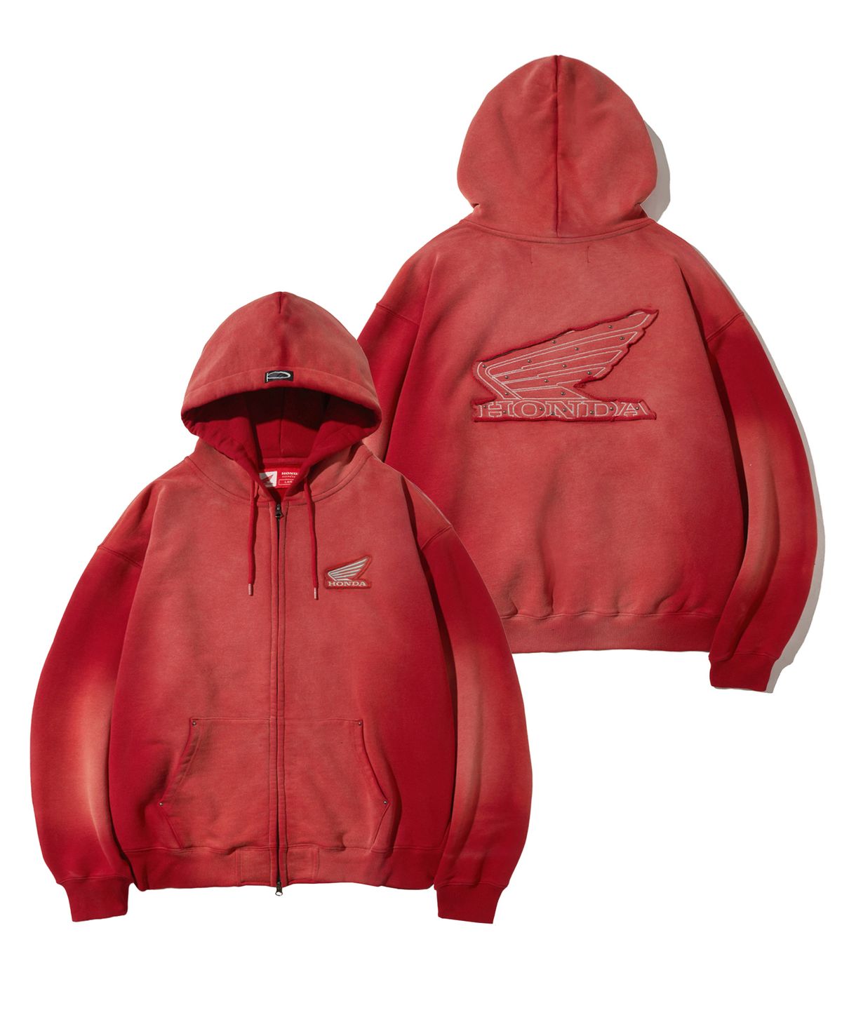 핍스 모터사이클(PHYPS MOTORCYCLE) Honda Stud Wing Washing Hoodie Zip-up_Dark Red