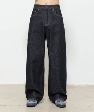 와이드 세미 플레어 데님 팬츠 [논페이디드 인디고]