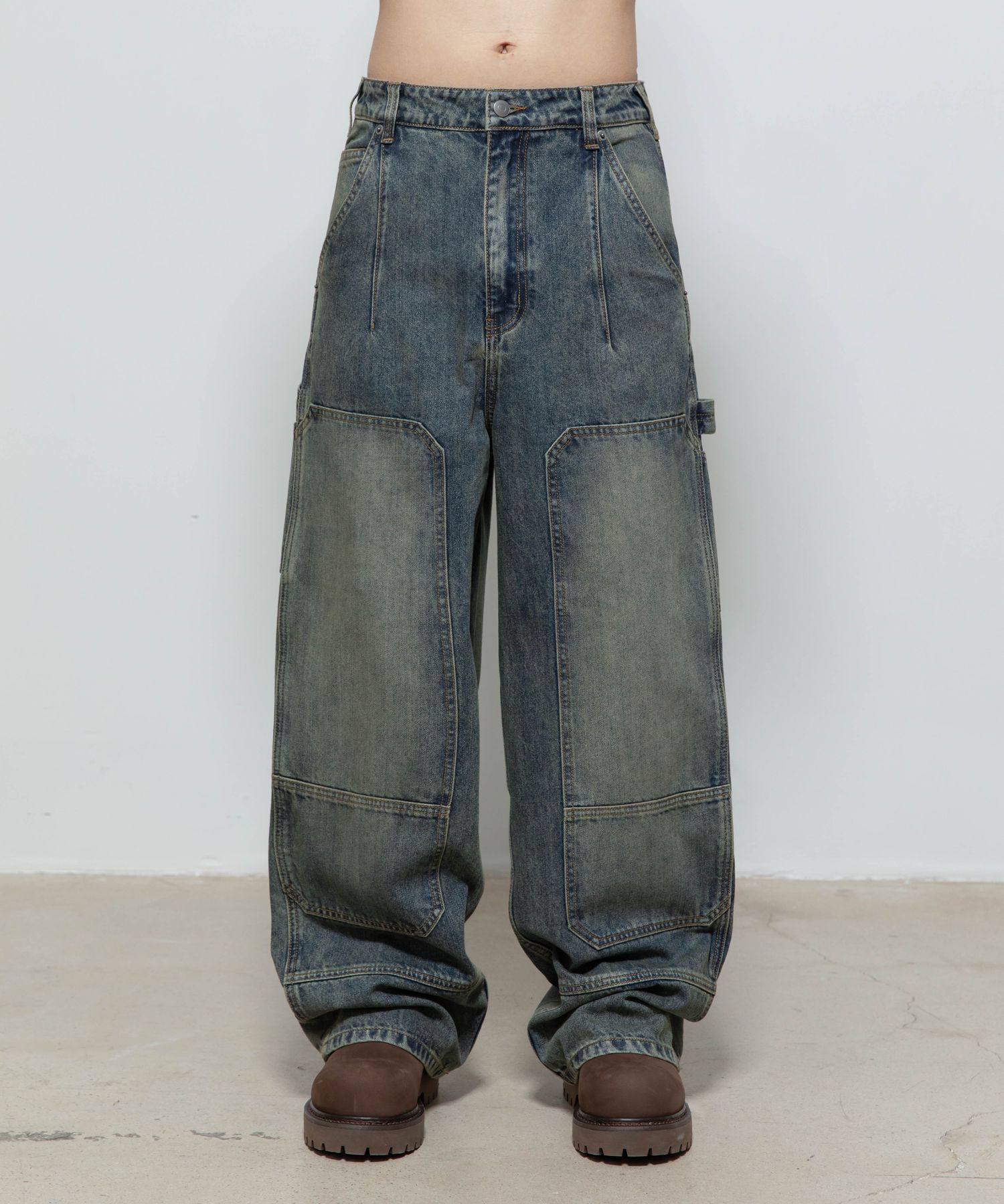 MUSINSA | BEGIN202 Double Knee Denim Pants [Khaki Blue]