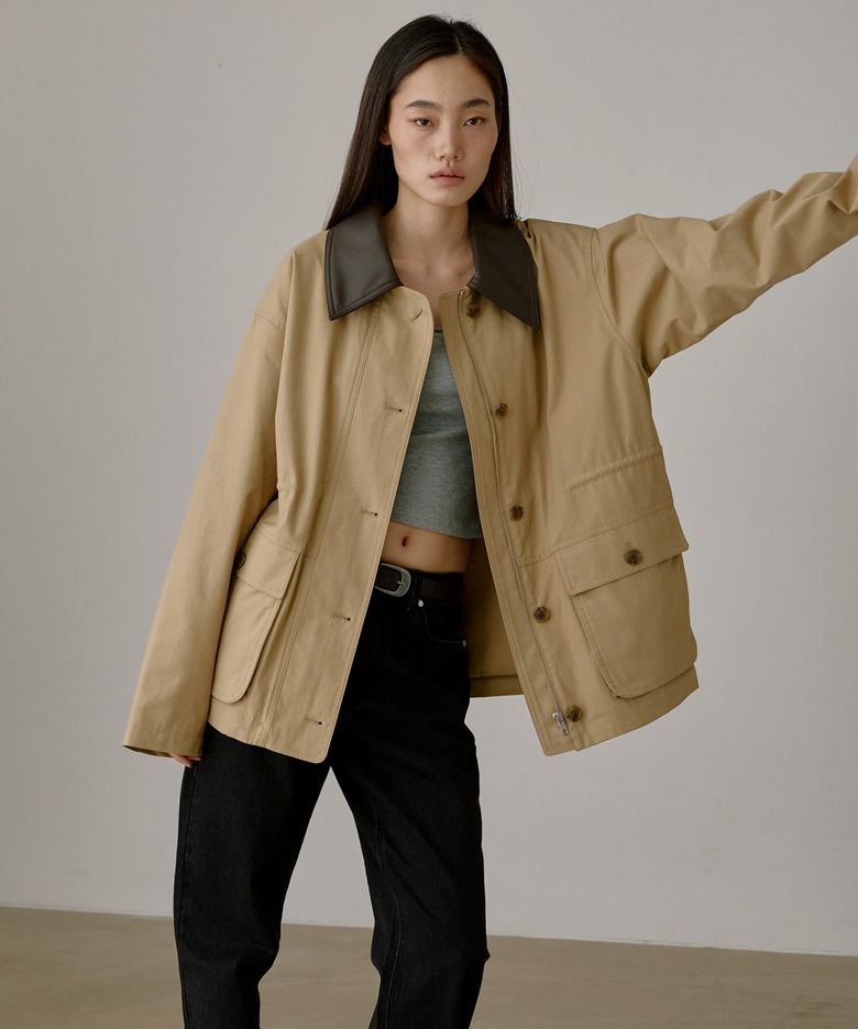 코튼 워크 하프 자켓 베이지 MDJK039BEIGE
