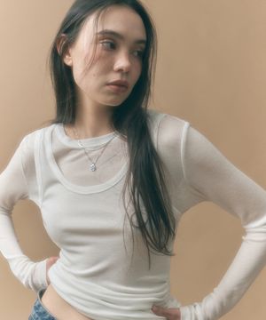 [SET] 사이드 셔링 레이어드 티셔츠 화이트 MDTS067WHITE