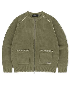 STITCH ZIP-UP KNIT KHAKI(MG2FSMK680A)