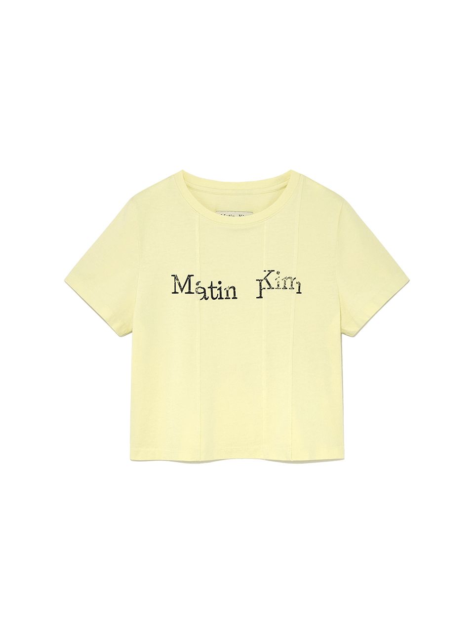 ★Matin Kim★UNBALANCE TYPO LOGO CROP TOP MUSINSA | MATIN KIM UNBALANCE TYPO LOGO CROP TOP IN YELLOW