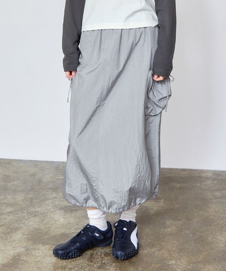 WM RIBBON NYLON LONG SKIRT light gray