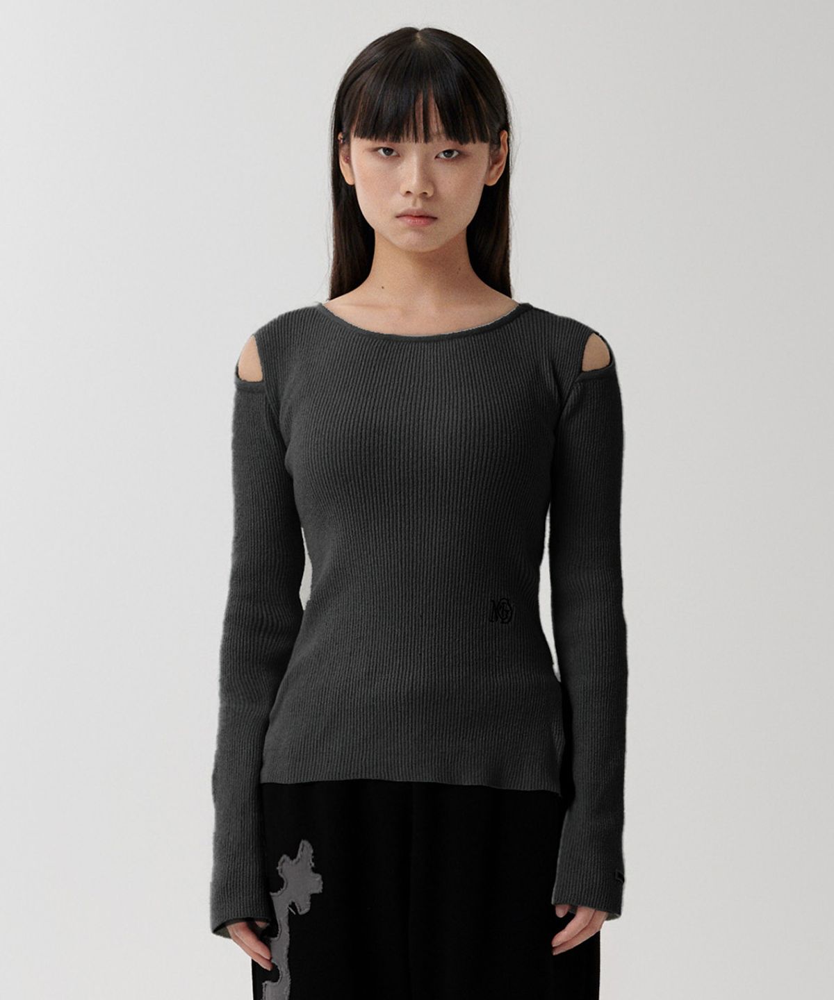 마하그리드(MAHAGRID) CUT OFF LS KNIT CHARCOAL(MG2FMFK614A)