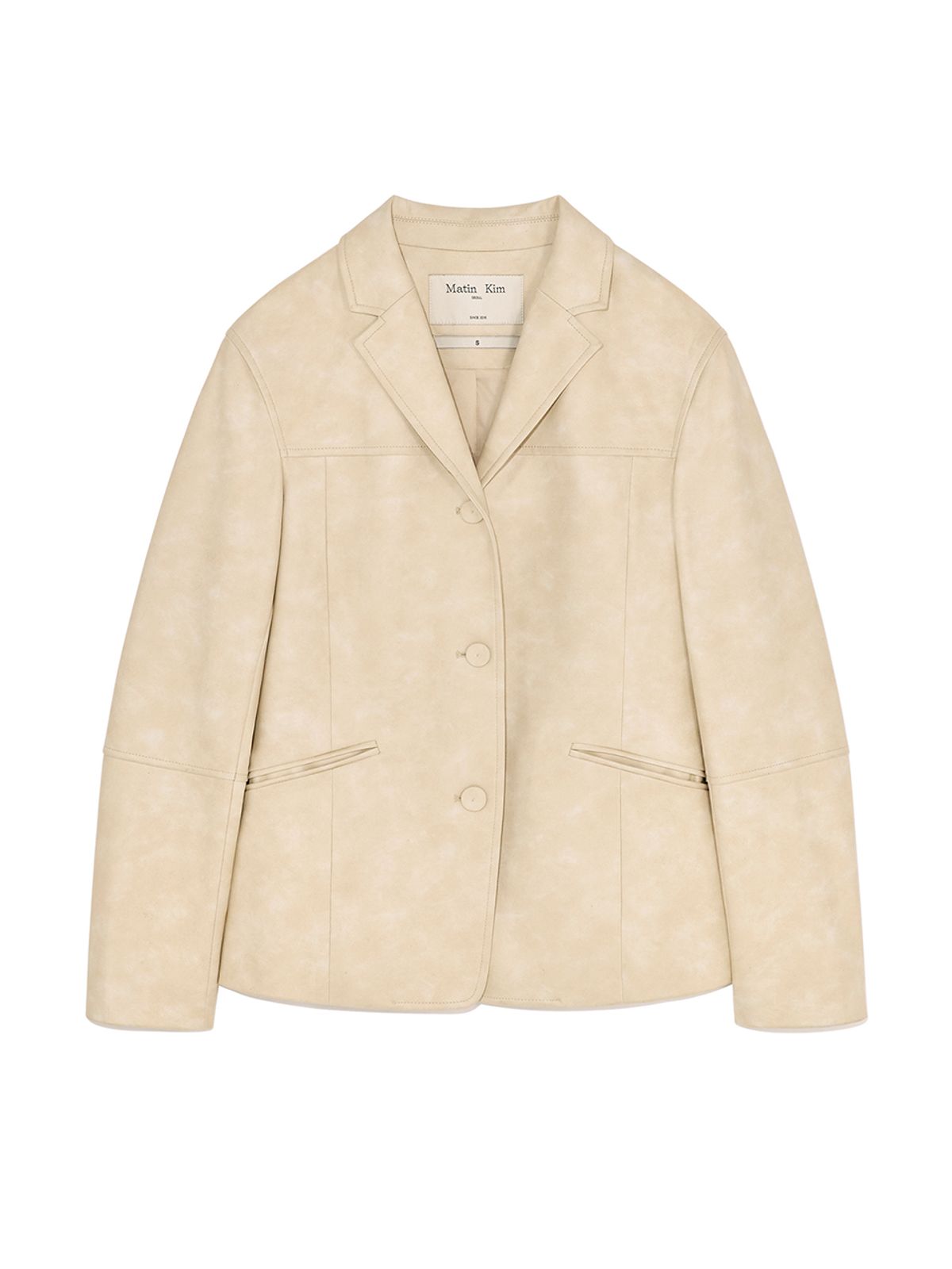 마뗑킴(MATIN KIM) WASHED MATT LEATHER SINGLE BLAZER IN LIGHT BEIGE