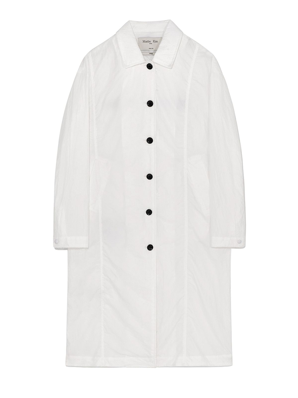 마뗑킴(MATIN KIM) BACK LOGO POINT NYLON LONG COAT FOR WOMEN IN WHITE