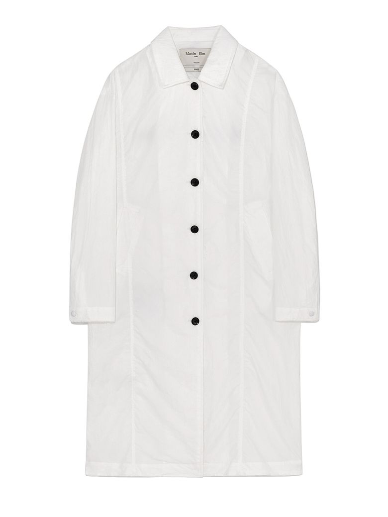 BACK LOGO POINT NYLON LONG COAT FOR WOMEN IN WHITE