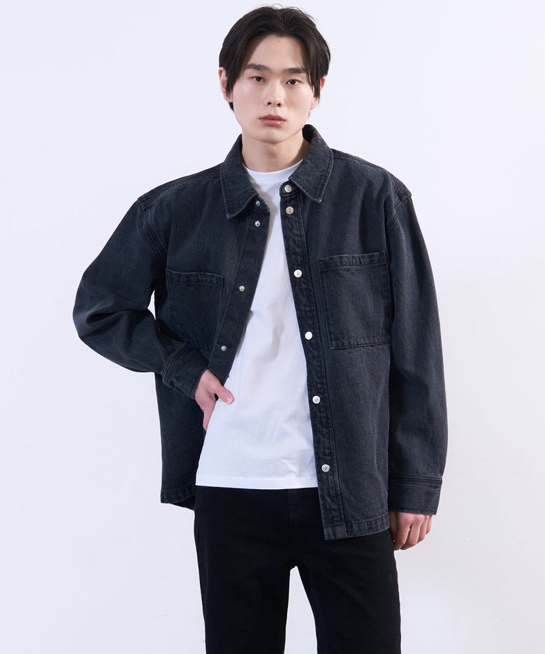 워시드 데님 셔켓 블랙