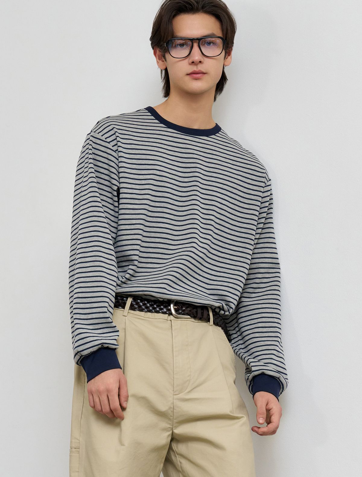 제너럴아이디어(GENERALIDEA) UNISEX 베이직 스트라이프 롱 슬리브 티 [MELANGE GREY] / SBE1U01005