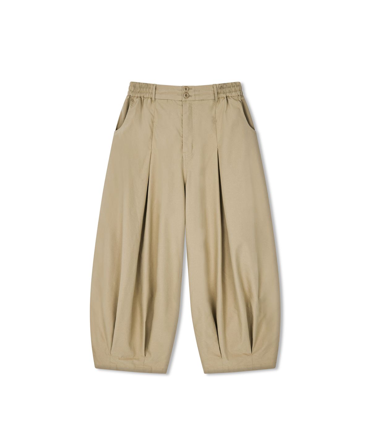 앵글런(ANGLAN) Unbalance Long Tuck Balloon Pants - Beige