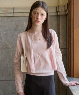 EYELET CARDIGAN SET-UP LIGHT PINK