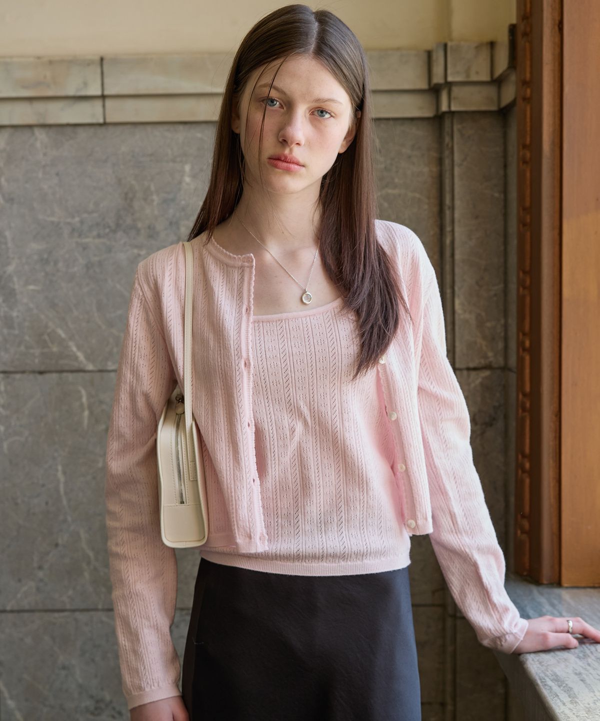 튜드먼트(TTUDEMENT) EYELET CARDIGAN SET-UP LIGHT PINK