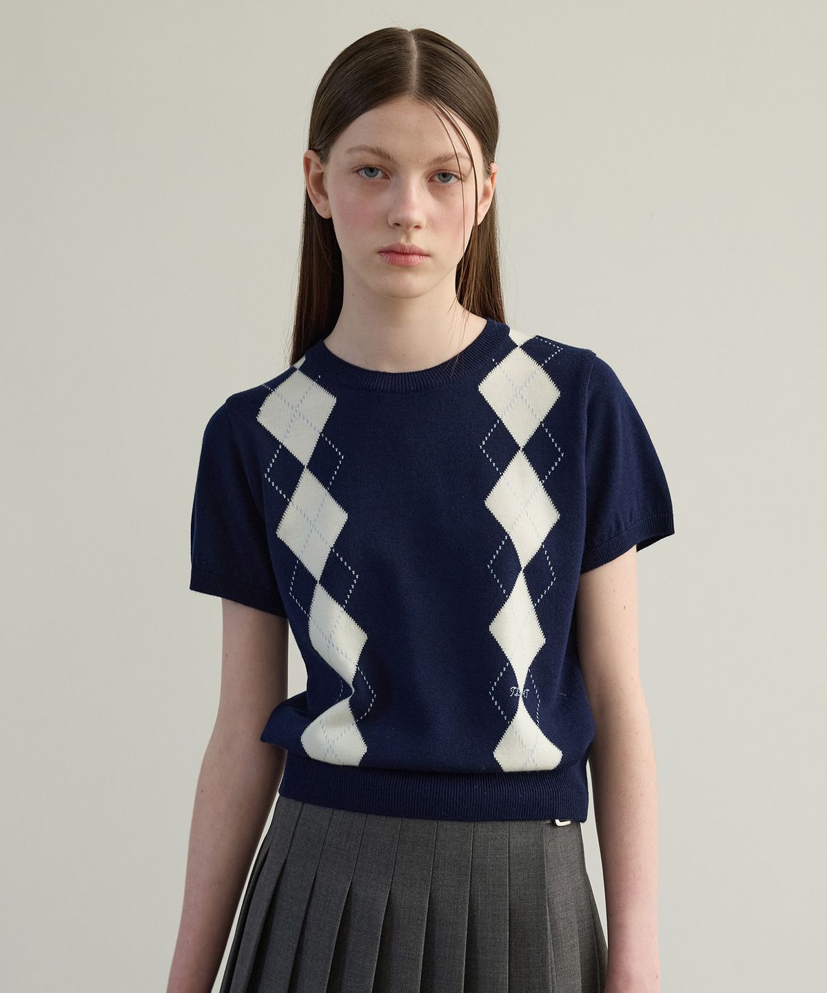 튜드먼트(TTUDEMENT) ARGYLE HALF KNIT PULLOVER NAVY