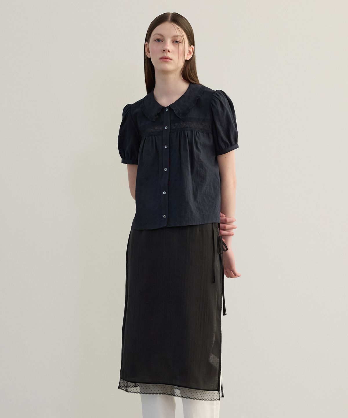 튜드먼트(TTUDEMENT) RIBBON LAYERED SKIRT BLACK