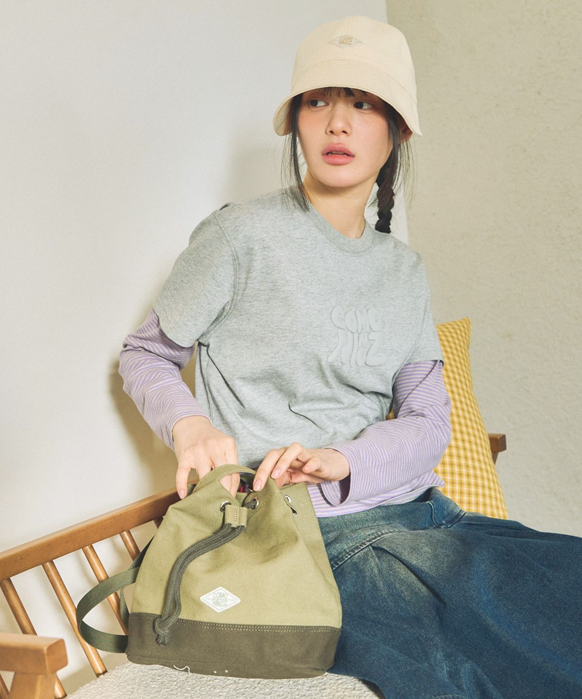 꼬모니노즈(COMONINOZ) [CN]COTTON CANVAS BUCKET BAG [2COLOR]