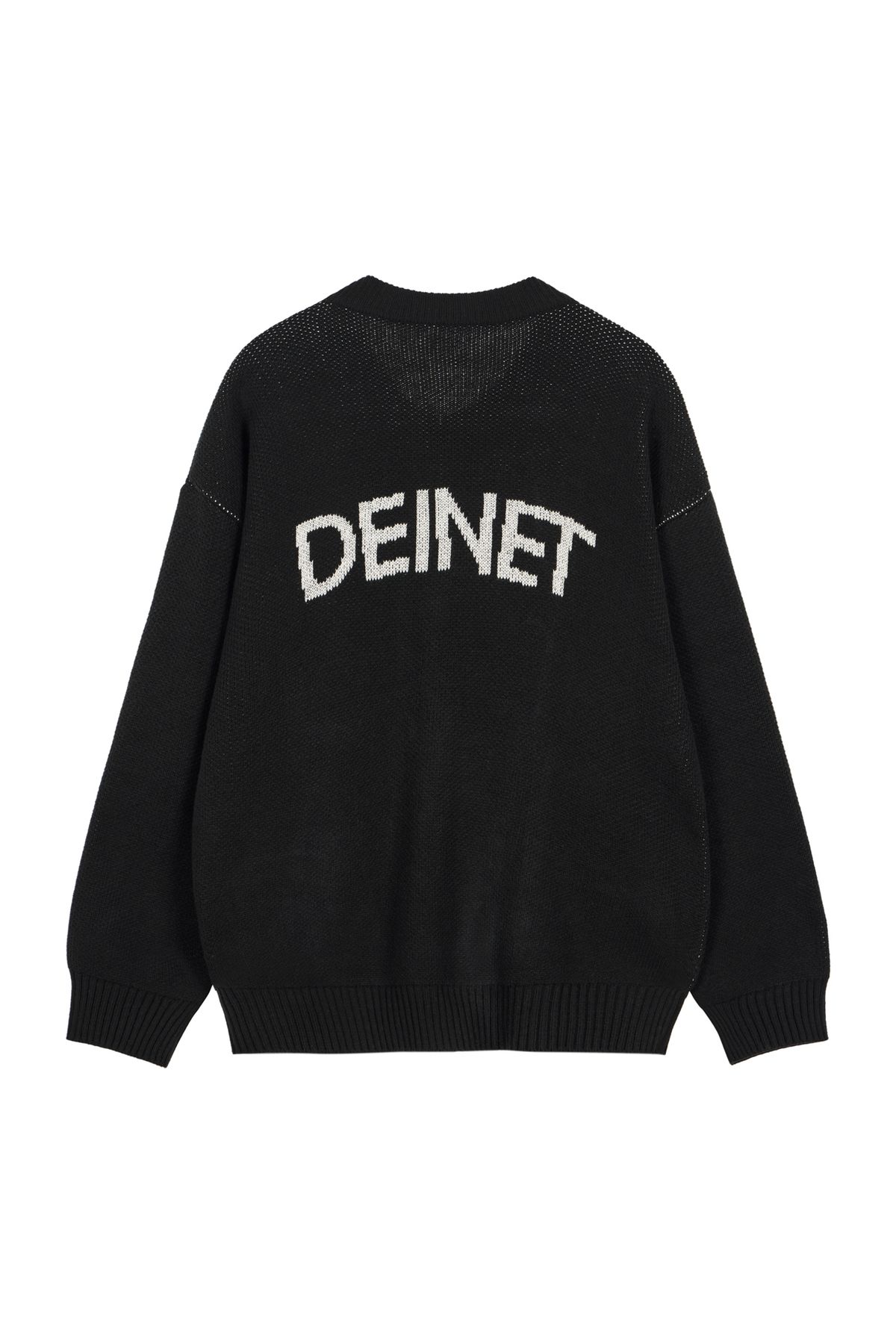 다이닛(DEINET) D JACQUARD LONG KNIT ZIP-UP IN BLACK