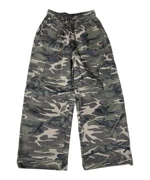 Camouflage Cotton Cargo Wide Pants ((Beige))
