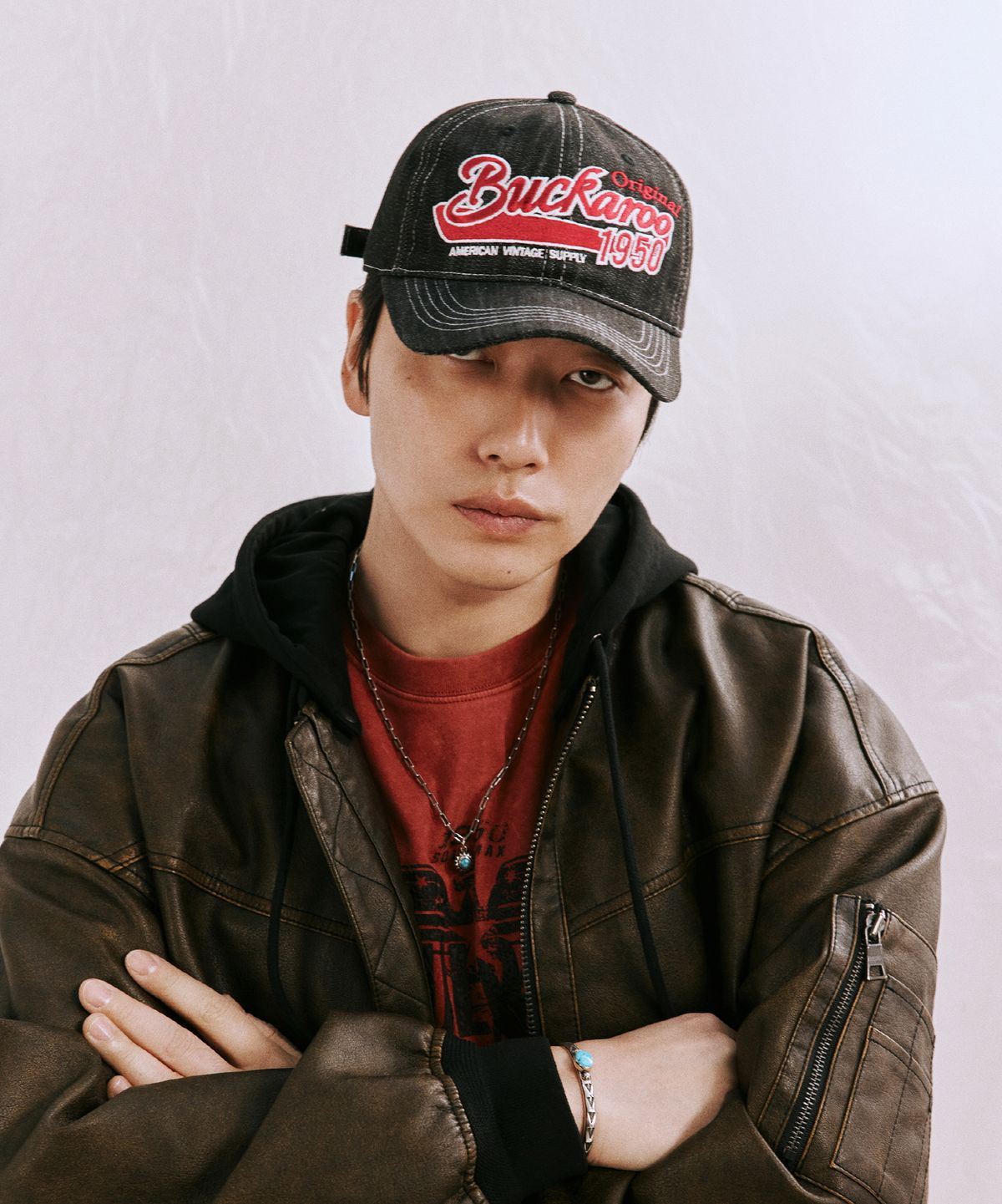 버커루(BUCKAROO) 아플리케 자수 볼캡 블랙